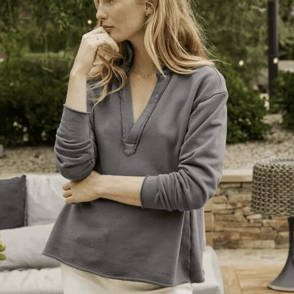 Frank & Eileen Women's Patrick Henley Top in Elephant Terry Gray Size XL NWOT